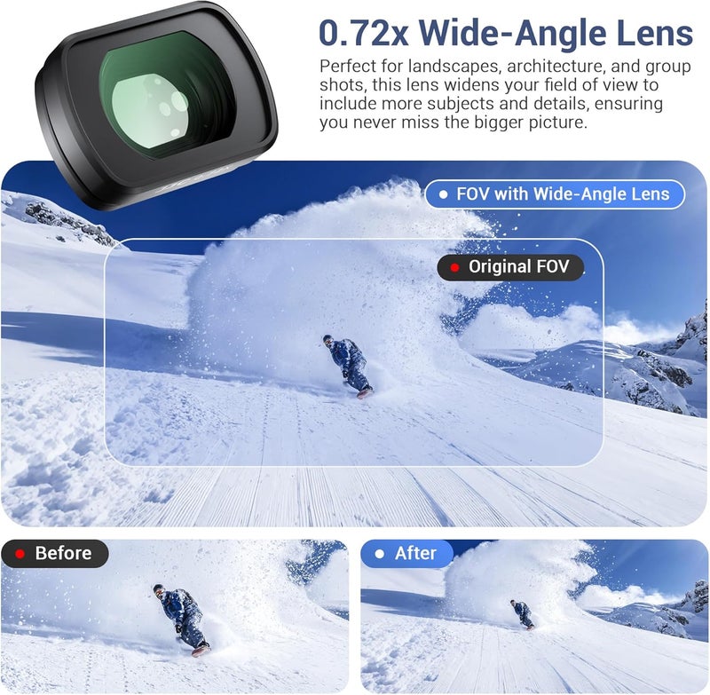JJC مجموعة فلتر مغناطيسي Pocket3 ND، CPL / NDV2-32 / ضباب أسود 1/4 / عدسة واسعة الزاوية 0.72x لجهاز DJI Osmo Pocket 3 وإكسسوارات Xtra Muse، زجاج بصري عالي الدقة / عدسة متوافقة مع الجيمبال للسفر - Image 5